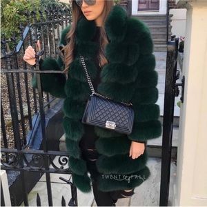 Twenty Fall 9 ring green real fox fur coat w/ pockets and hood